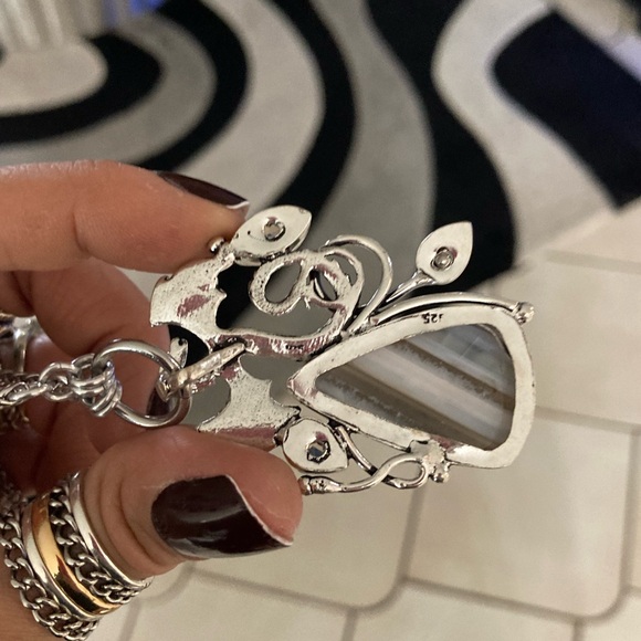 925 sterling silver overlay stripped agate iridescent opalite dragon necklace - Picture 8 of 12